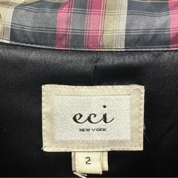 Eci New York Silk Retro Plaid Double Breasted 3 Quarter Sleeve Tie Belt Size 2 - Picture 9 of 12